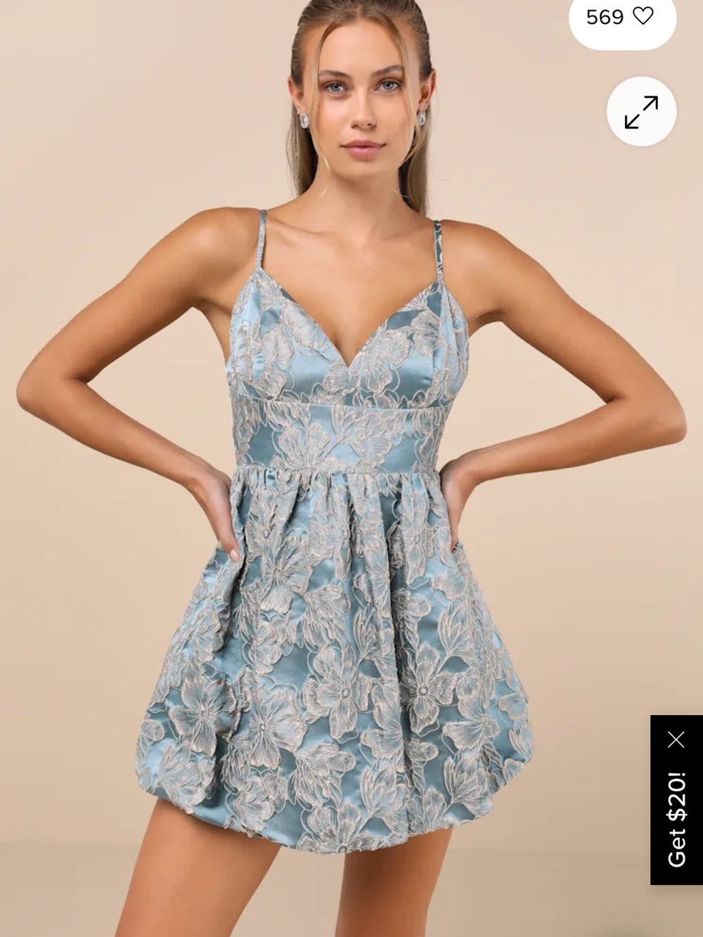 Dreamlike Aura Slate Blue Floral Jacquard Bubble-Hem Mini Dress